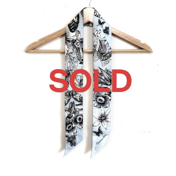 DIOR/ChristianDior - Blue Gray Black Multi Scarf 144-061725 - Picture 1 of 9
